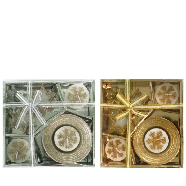 И02-12049 Коледен комплект свещи+ свещник 6 части