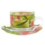 Чашка с чинийка комплект 2 броя стъкло Магнолия