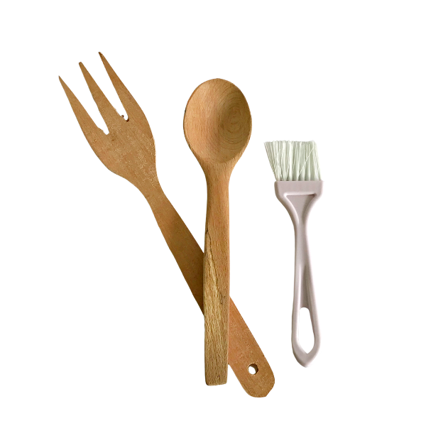 Дървена лъжица с вилица и четка