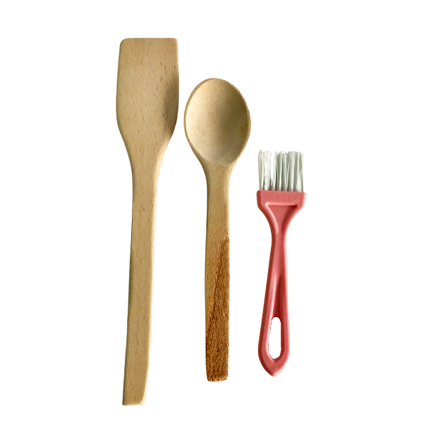 Дървена лъжица с шпатула и четка