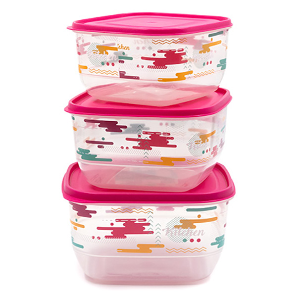 Контейнер за съхранение квадрат с декор 3 броя