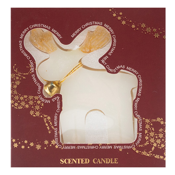 И02-21008-1 Коледна свещ елен бяло в кутия