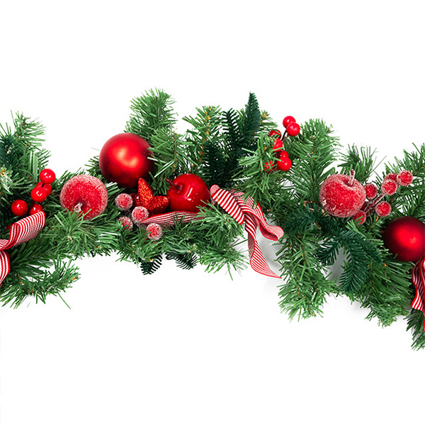 И02-21105 Коледна декорация гирлянд от клонки украсен 1,8 метра червено