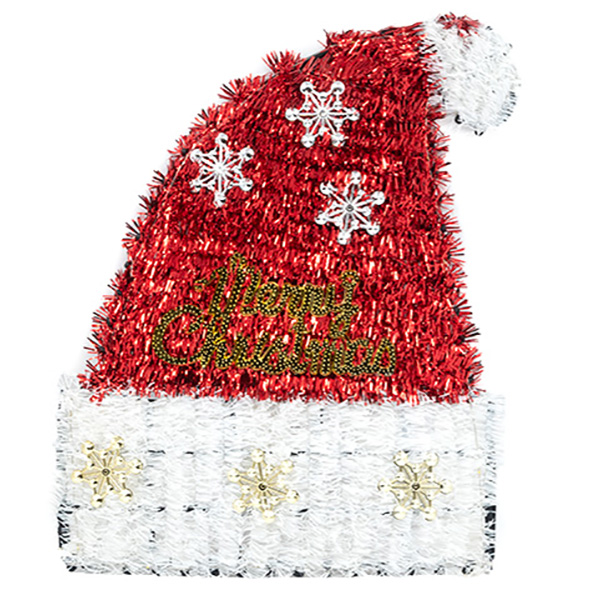 и02-21111-1 Коледна декорация Шапка за закачане 44 см червено светеща