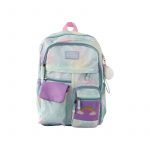 Раница с 2 отделения и 5 предни джоба  44/30/14 см. принт сърца синьо-зелено - Image 2