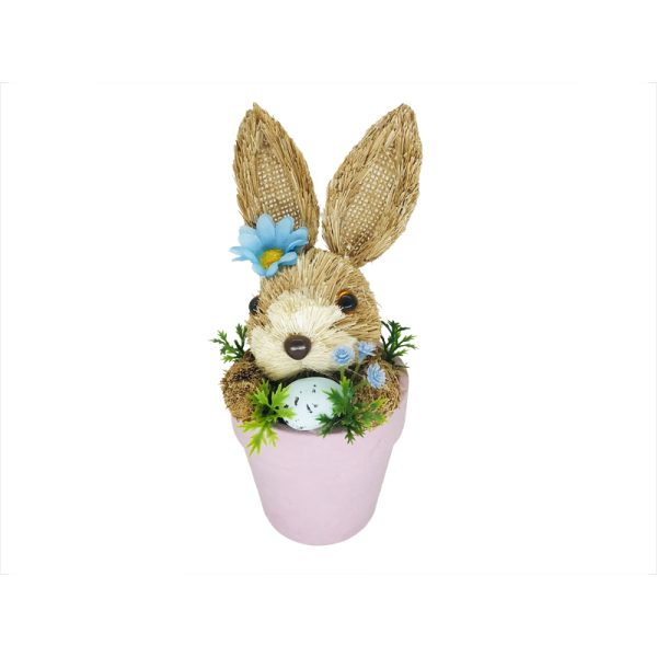 великденска декорация кашпа в розово със заек