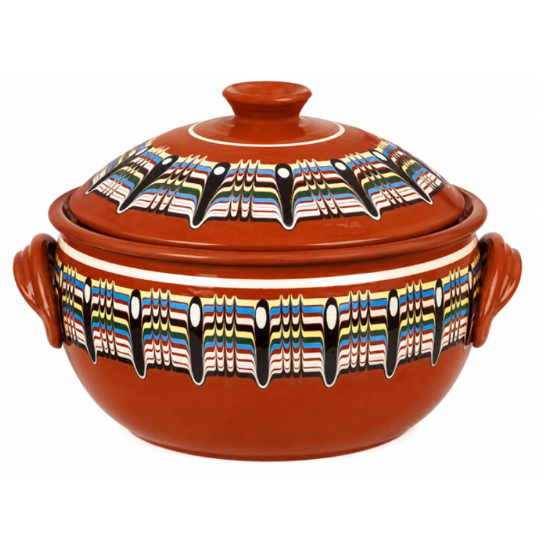 Гювеч-тава с капак и троянска шарка, 4 л