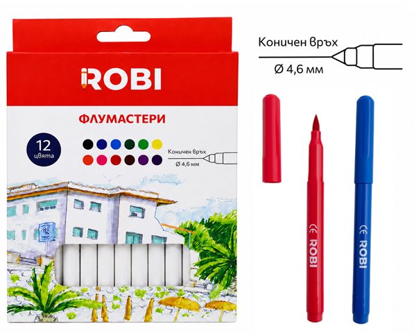 Флумастери ROBI 12 цвята 14.6 см