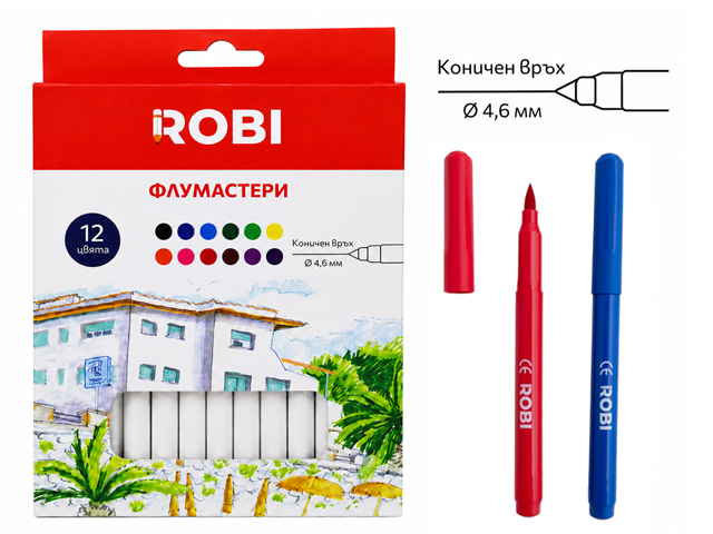 Флумастери ROBI 12 цвята 14.6 см