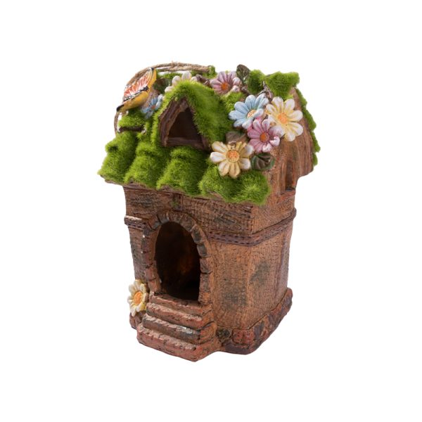декоративна соларна градинска фигура - къщичка с цветя