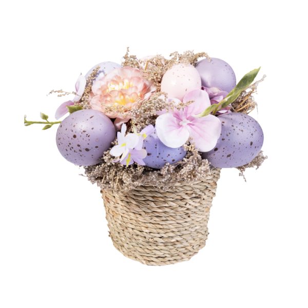 великденска декорация кашпа с цветя и яйца