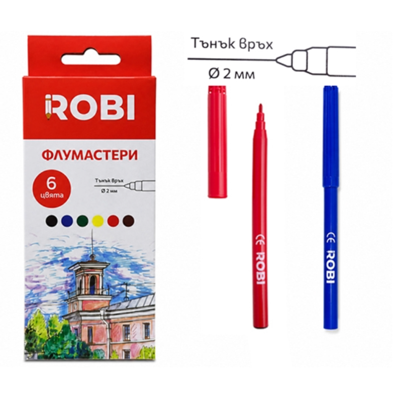 Флумастери ROBI 6 цвята 14.5 см