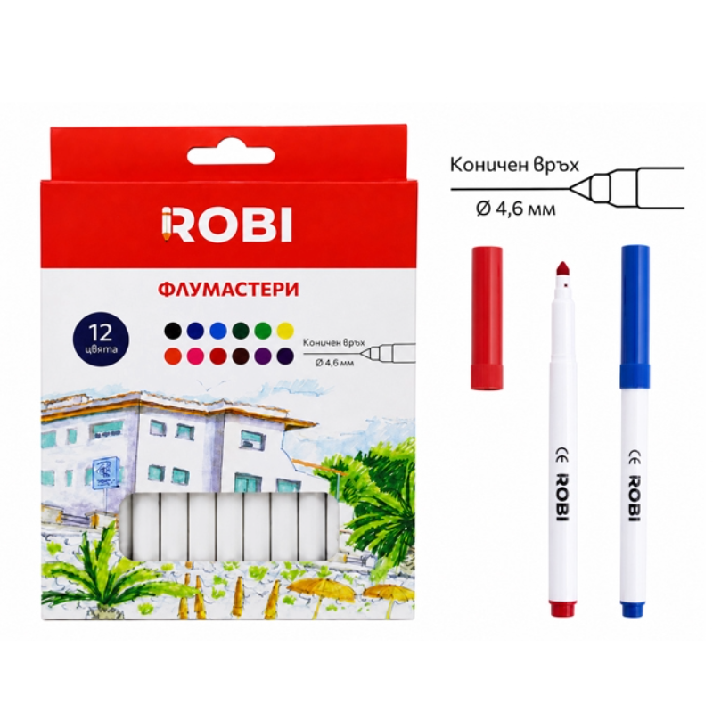 Флумастери ROBI 12 цвята 15.7 см