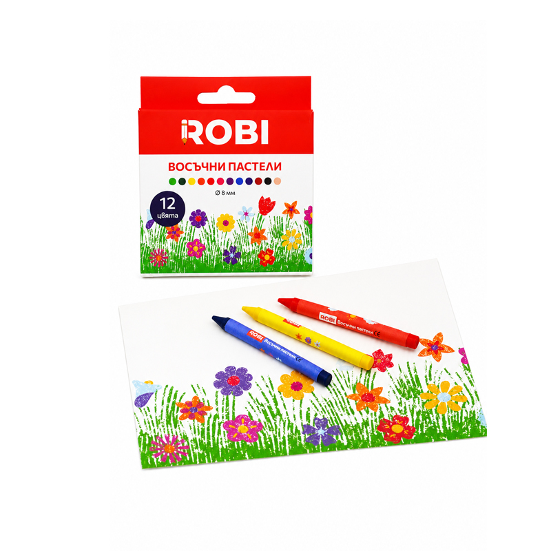 Восъчни пастели ROBI, 12 цвята