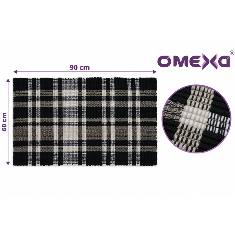 Постелка за баня Omexa Grid, 60x90 см, черно и бяло каре